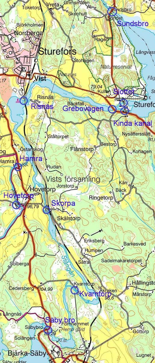 Karta där man ser var broarna ligger